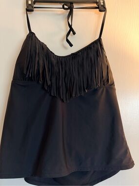 Catalina Black Fringe Tankini Swim Top XL 16-18 (Fits More Like 12-14) EUC